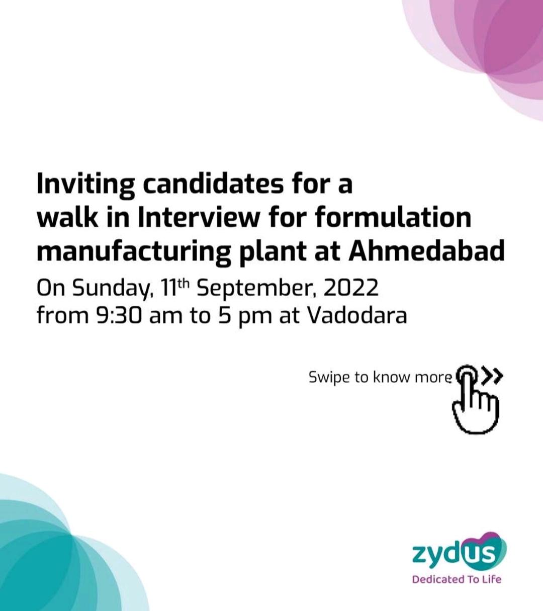 Zydus Inviting Candidates For A Walk In Interview For Formulation