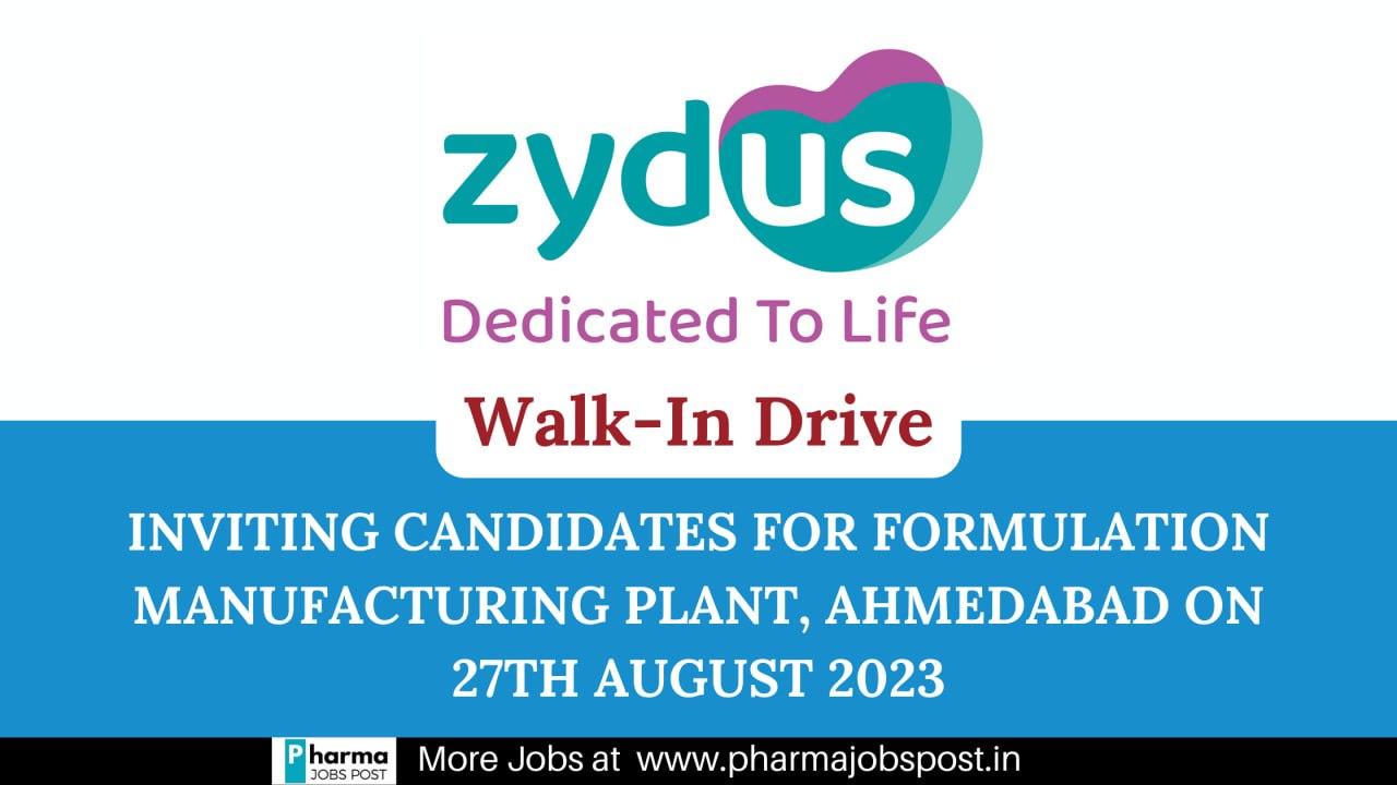 Zydus Group Inviting Candidates For Formulation Manufacturing Plant