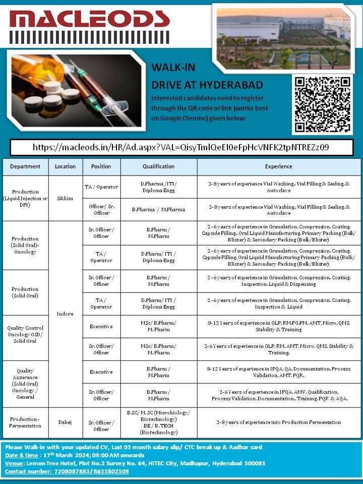 Macleods Walk In Interview At Hyderabad For Multiple Requirements In Qa