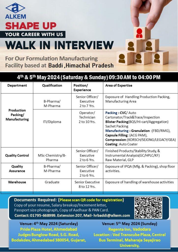 Alkem Walk In Interview On Th Th May Saturday Sunday