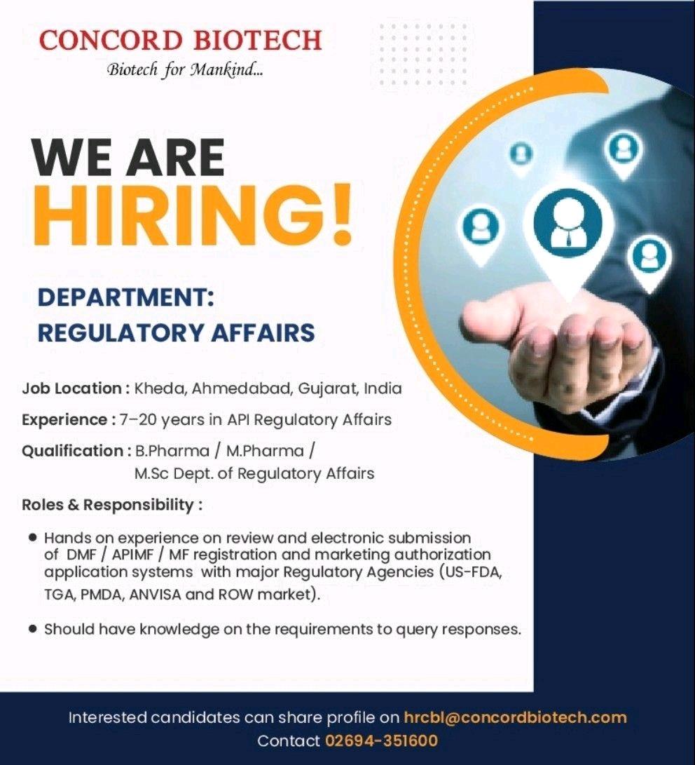 Concord Biotech, hiring for Regulatory Affairs Department -Apply Now ...