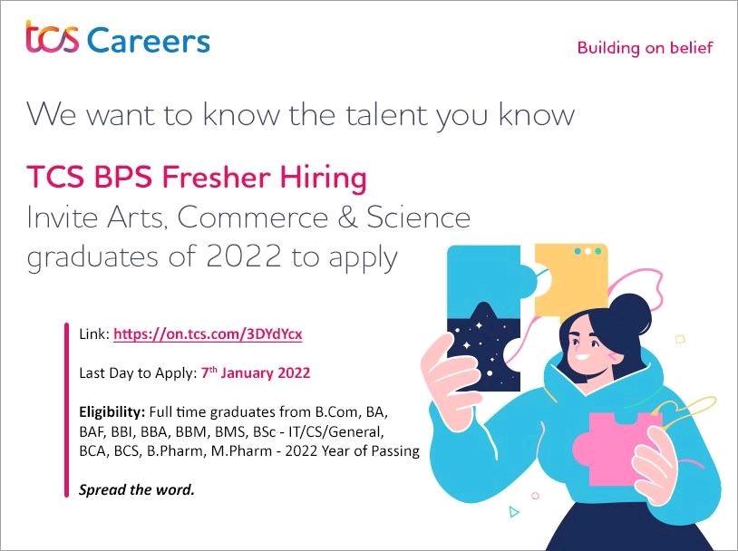 TCS BPS Hiring Freshers B.Pharm, M.Pharm, B.Sc, B.Com, BA, BAF, BBI ...