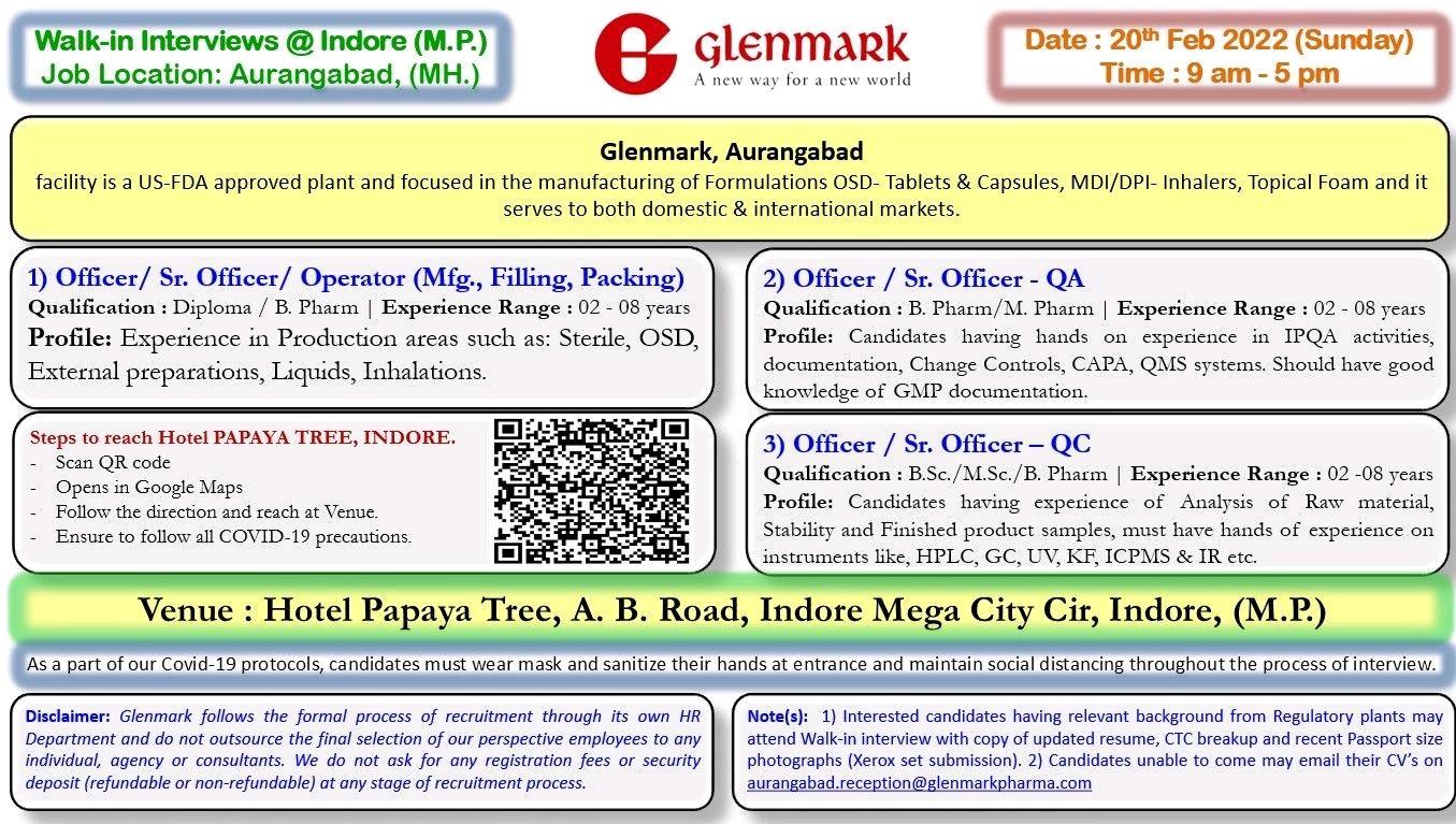 Glenmark Pharma Limited, Walk-In Interviews For Production, Packing, QA ...