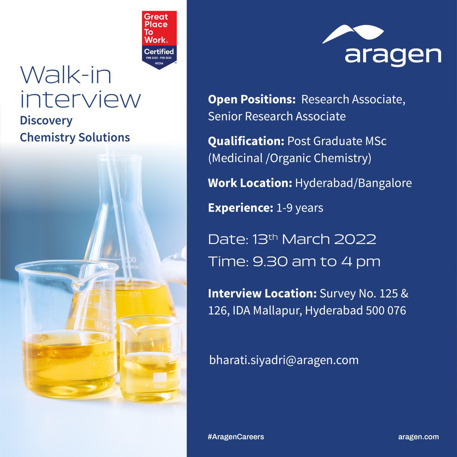 Aragen Walk In Interview for Research Associate/ Senior Research ...