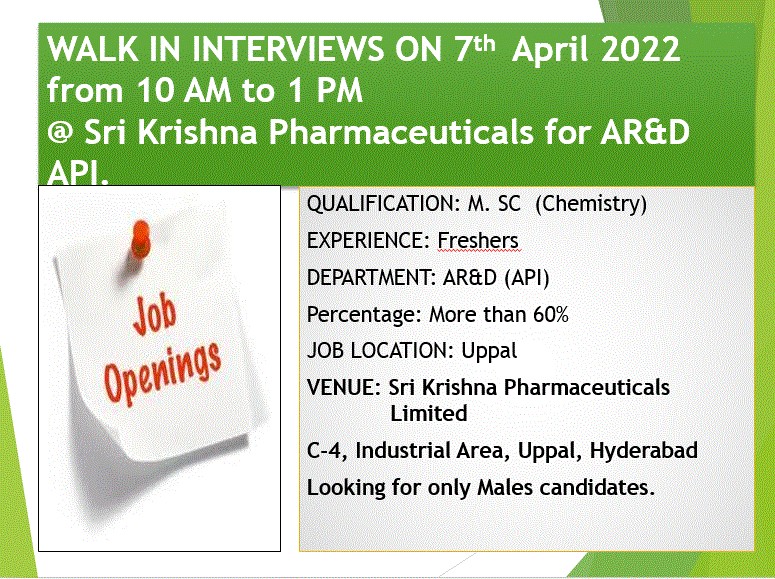 Sri Krishna Pharmaceuticals Walk-in Interview For Freshers M.Sc ...