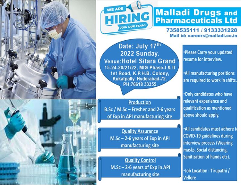 Malladi Drugs Jobs