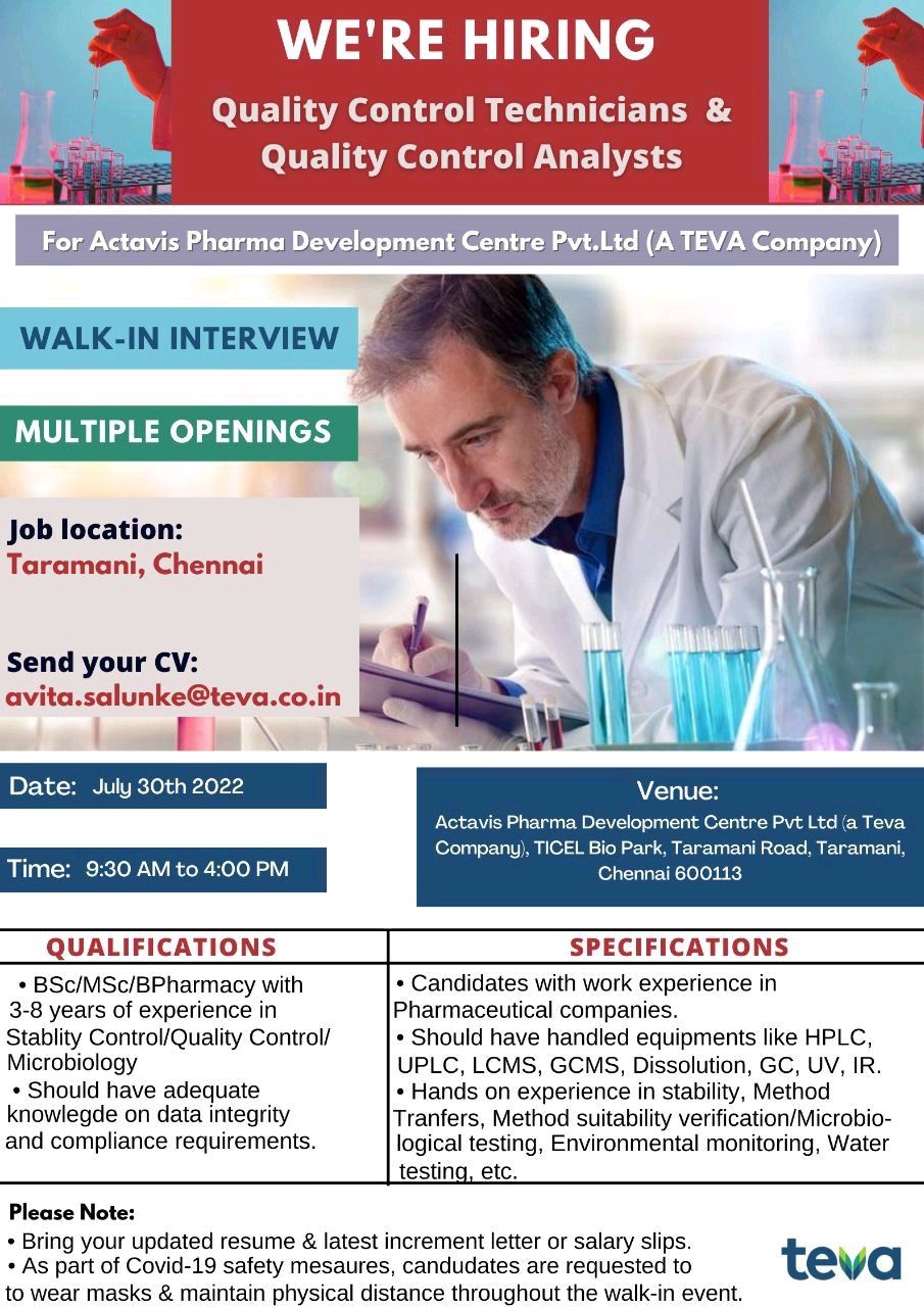 Actavis Pharma Development Centre Pvt.Ltd (A TEVA Company) Hiring For ...