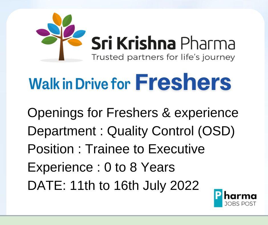 Sri Krishna Pharmaceuticals Walk In Interview For B.SC /M. SC / B ...