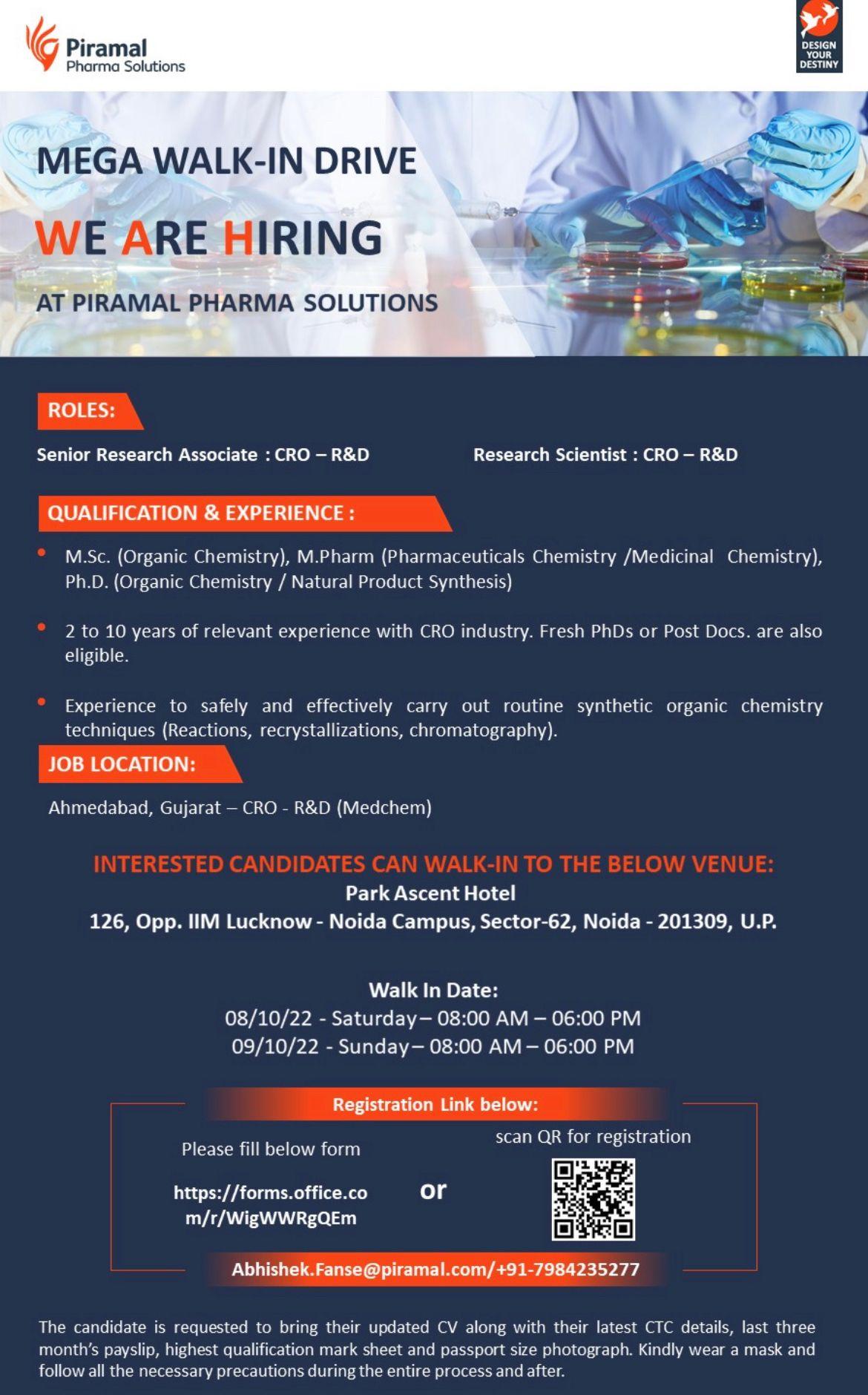 PIRAMAL PHARMA Mega WALK-IN DRIVE in Noida for Multiple Open Positions ...