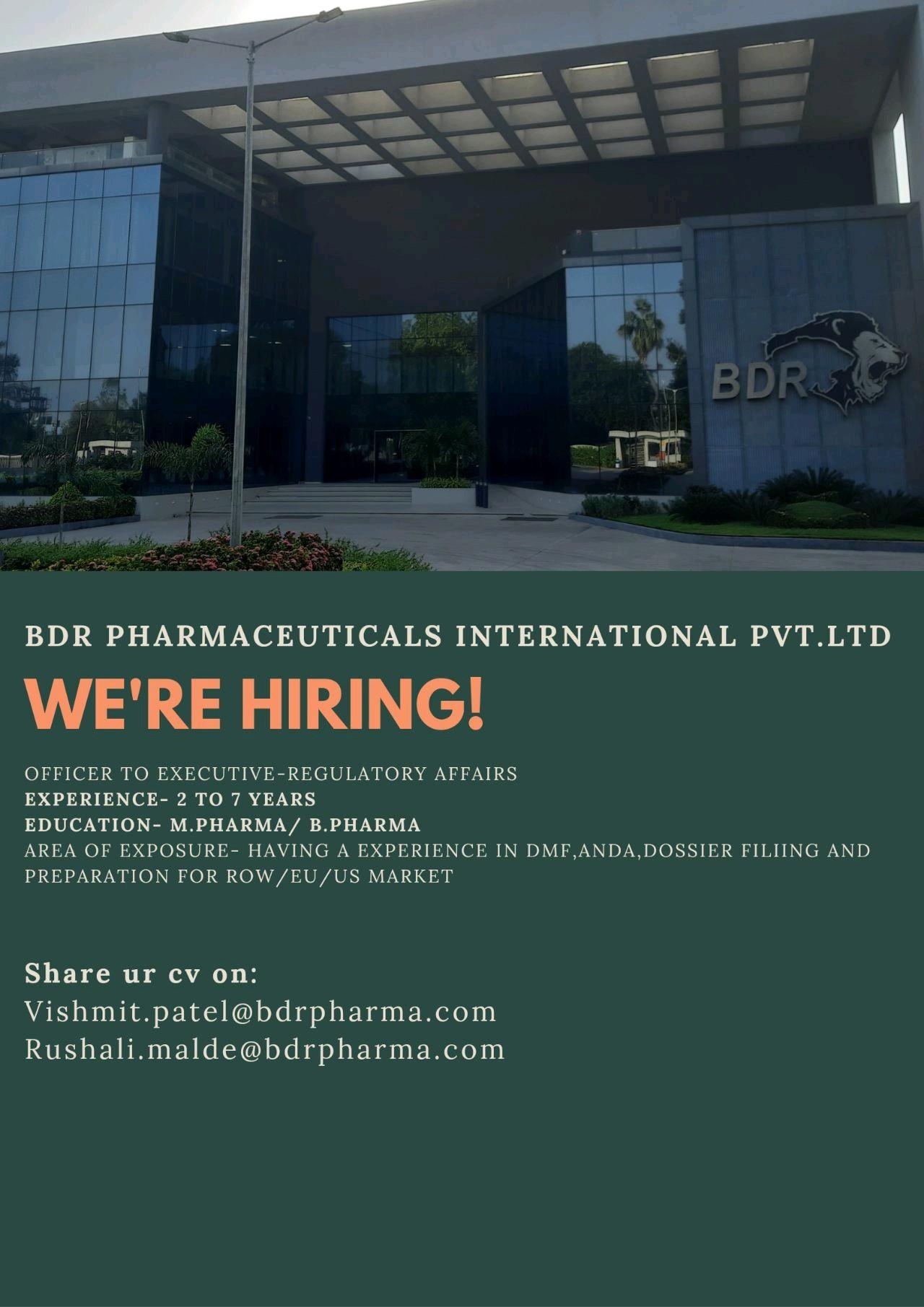 BDR PHARMA Hiring For Regulatory Affairs, Production QMS & ADL ...