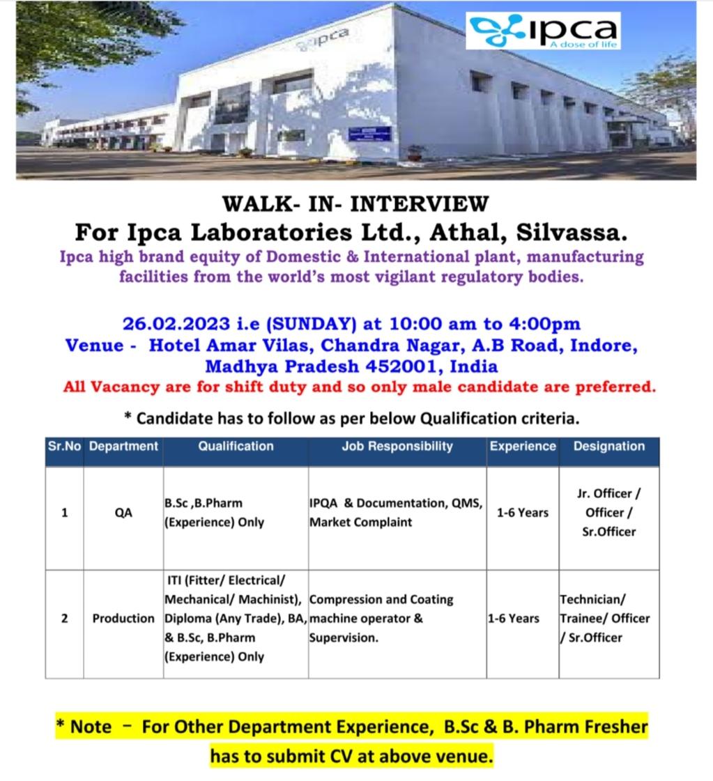 Ipca Walk In Interview For QA Production On 26th Feb 2023 At Indore   IMG 20230221 143050 