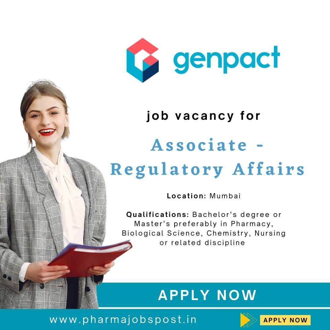 Genpact Job Vacancy For Associate Regulatory Affairs Department 