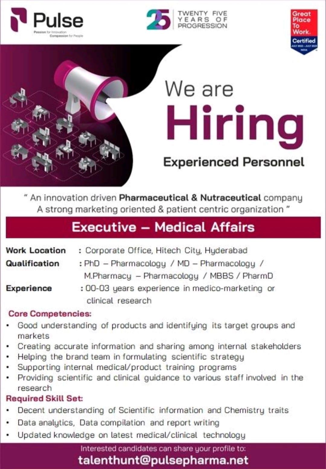 Pulse Pharma hiring Freshers for Medical Affairs – Apply Now - PHARMA ...