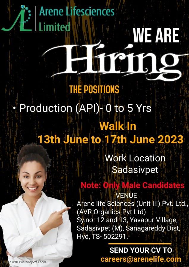 Arene Lifesciences Limited walk in Interview for FRESHERS -Production ...