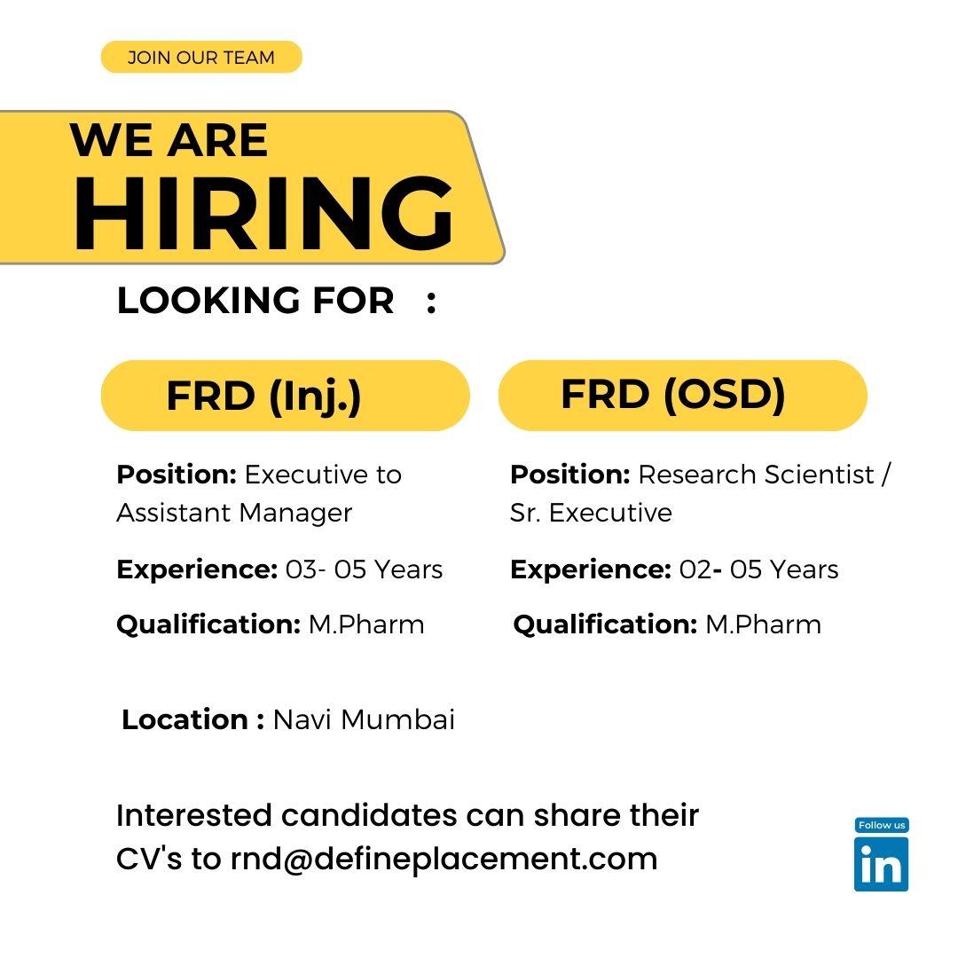 Job Vacancy for FRD (Inj.) & FRD (OSD) department at Navi Mumbai ...