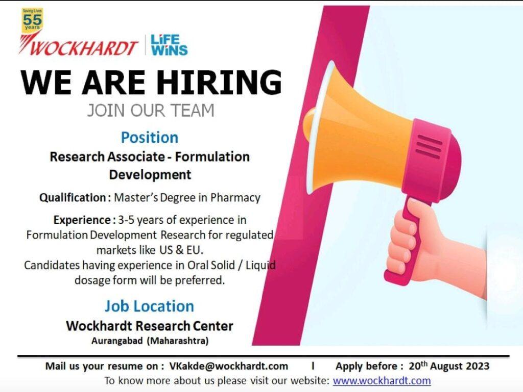 Wockhardt Research Center Job Vacancy For Research Associate ...