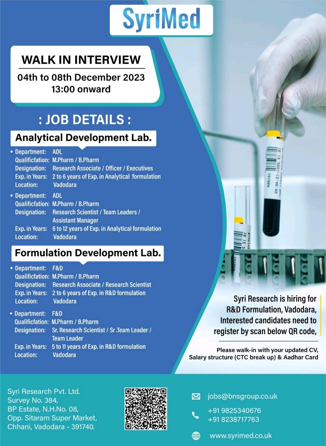 Syri Research Pvt. Ltd walk in interview for Research Associate ...
