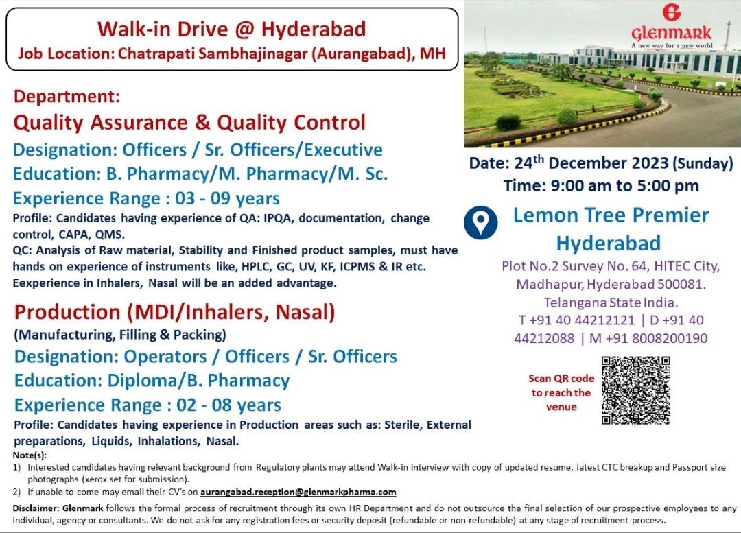 Glenmark Pharmaceuticals Hiring For Quality And Manufacturing   IMG 20231219 234521 