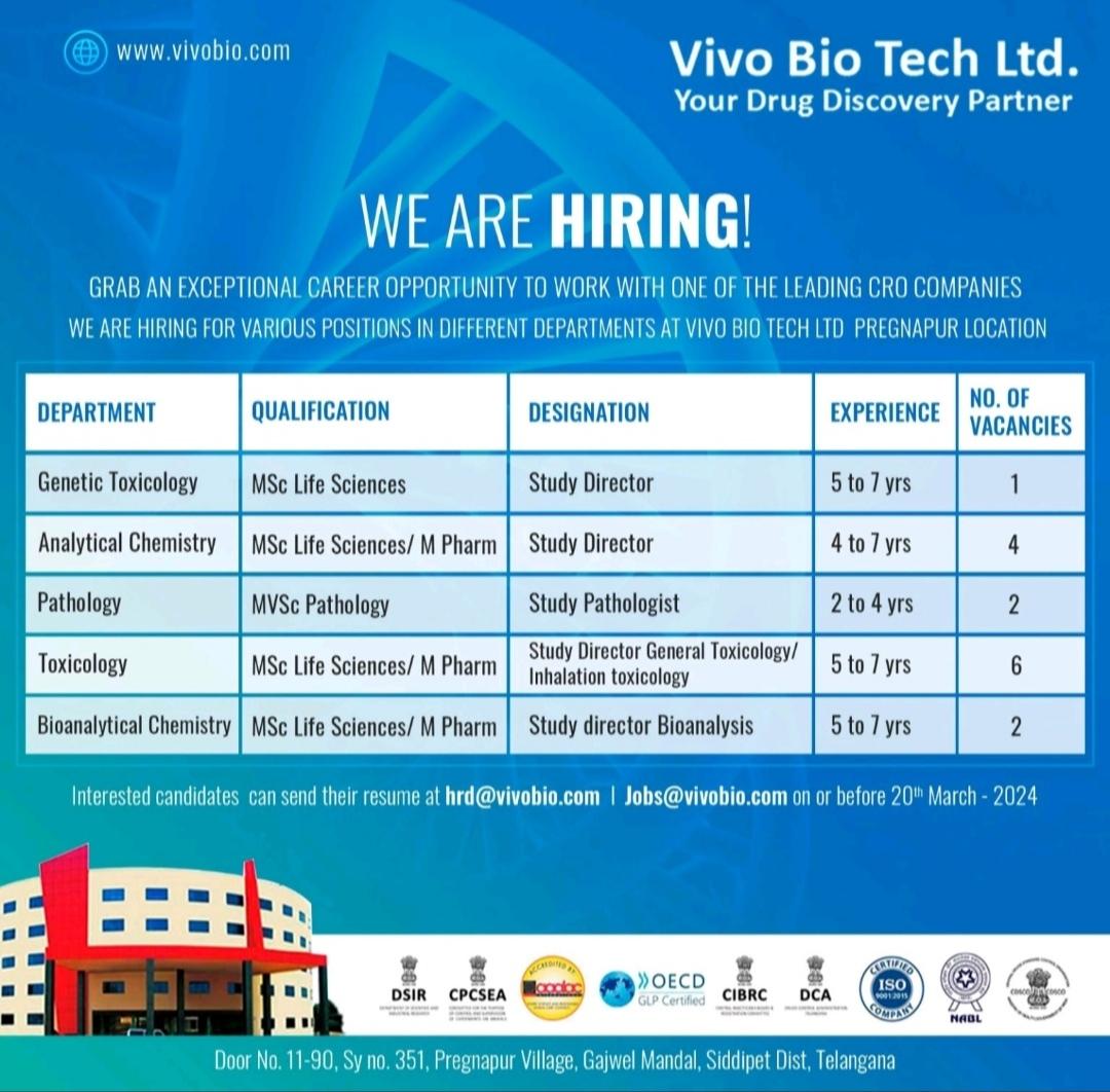 Vivo Bio Tech Ltd. Job vacancy for Genetic Toxicology, Analytical ...