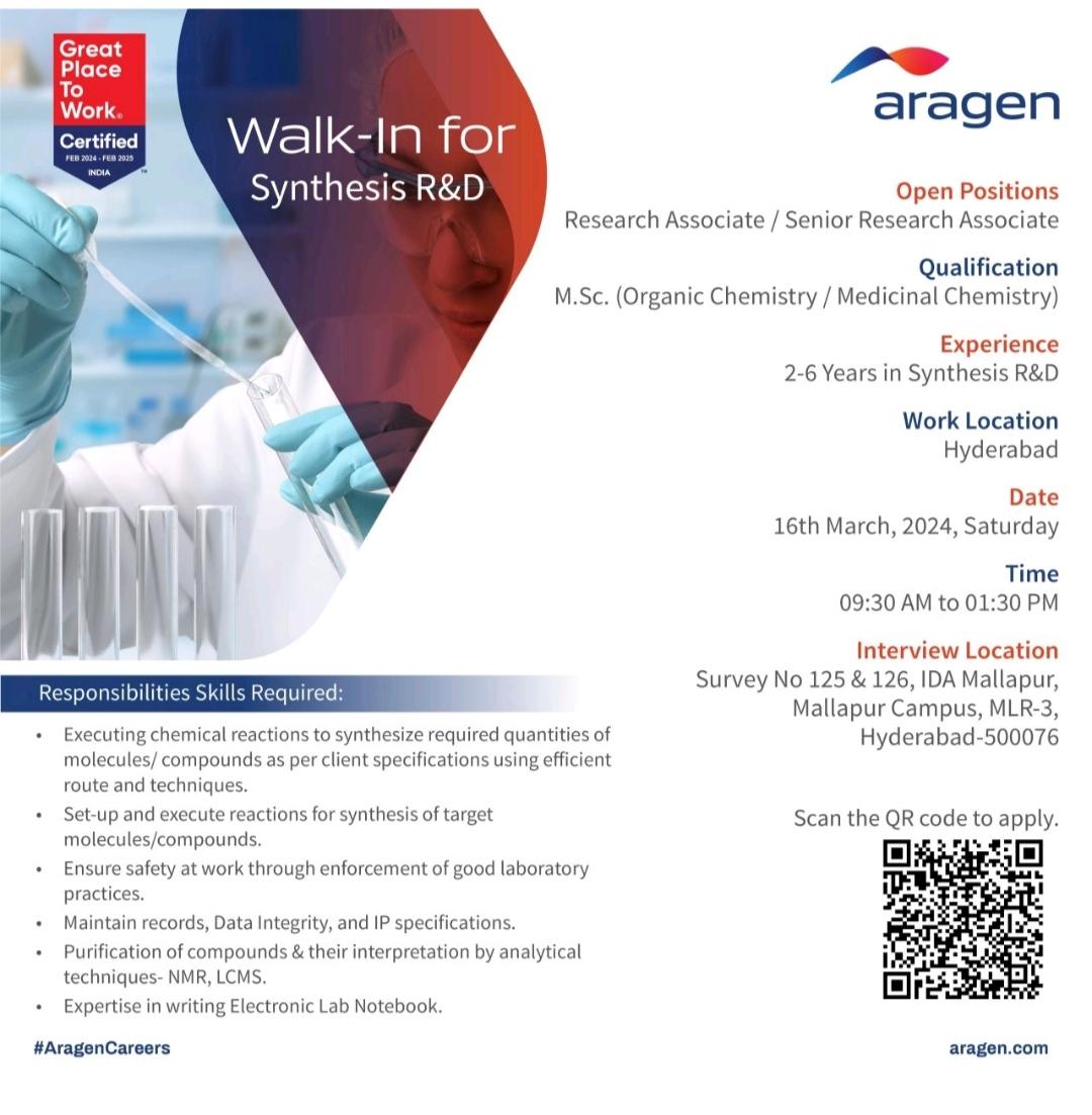 Aragen Walk-In for Synthesis R&D department on 16th March, 2024 ...