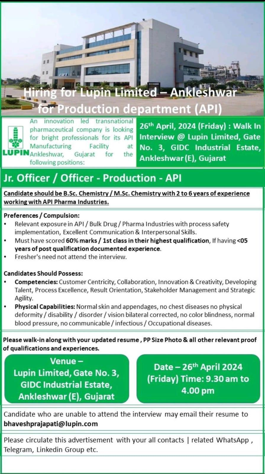 Walk In Interview for Jr. Officer / Officer - Production on 26th April ...