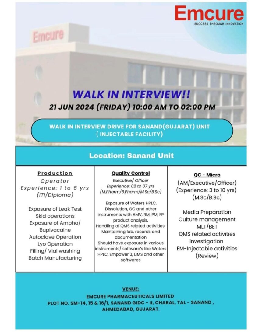 Emcure Walk-In Drive for Production, Quality Control & Microbiology ...