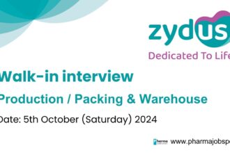 Zydus Lifesciences walk-in for Production / Packing & Warehouse