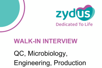 Zydus Group has announced a walk-in interview on 6th October 2024 for multiple role