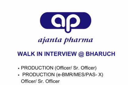 Ajanta Pharma is hosting a walk-in interview for various positions in Production and Quality Control