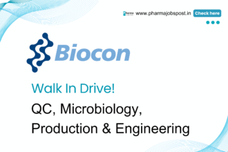 Biocon Limited walk-in for QC, Microbiology, Production & Engineering