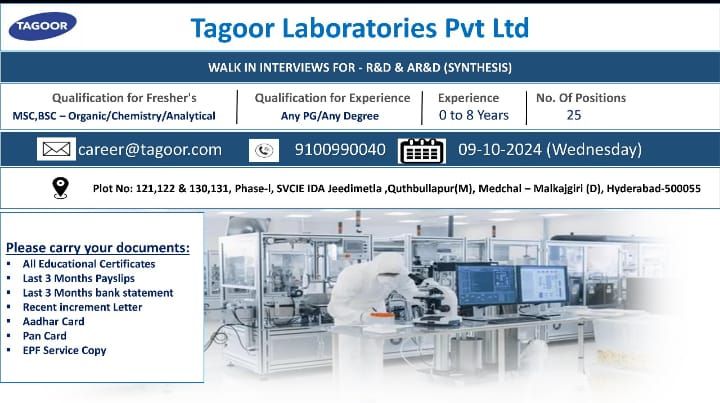 Tagoor Laboratories freshers hiring 