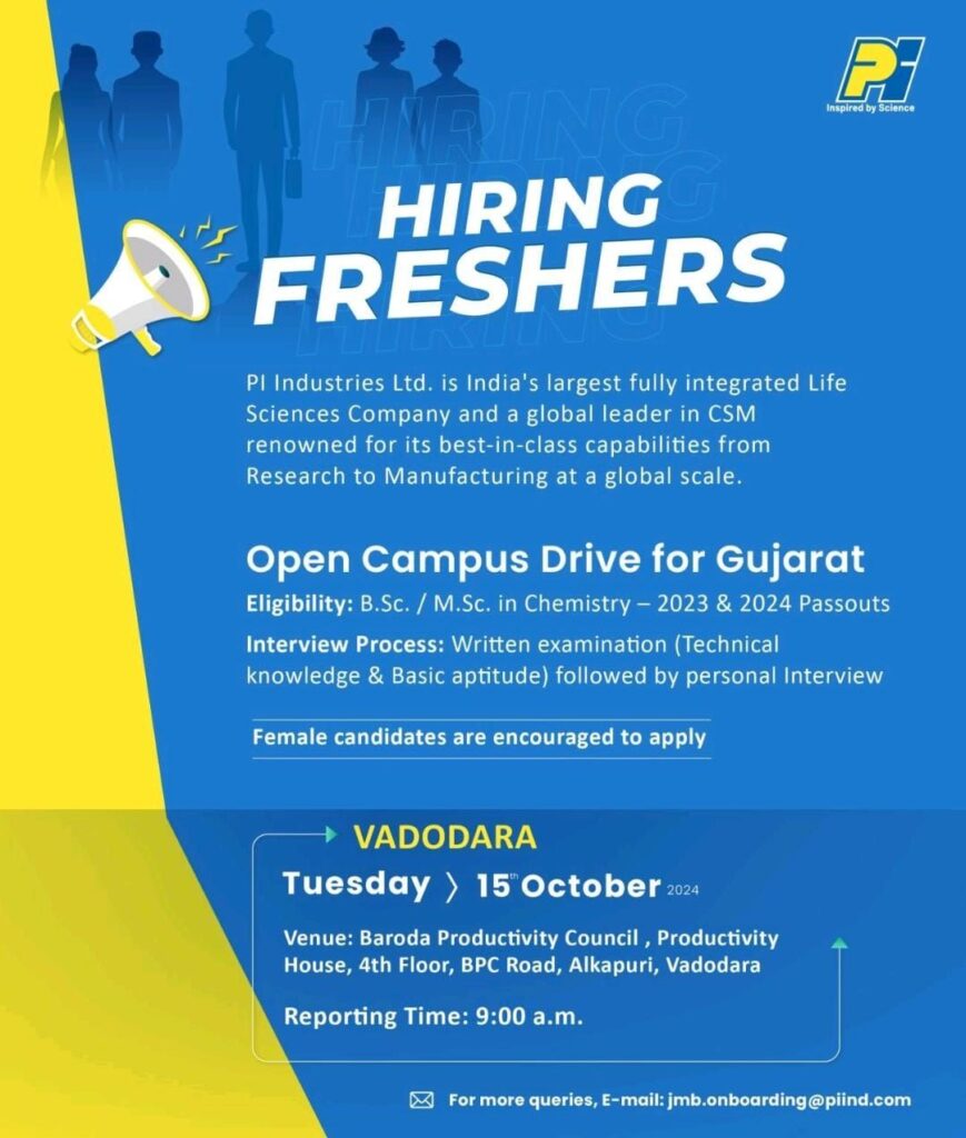 Pl Industries Ltd Exciting Opportunity for Freshers! Open Campus Drive