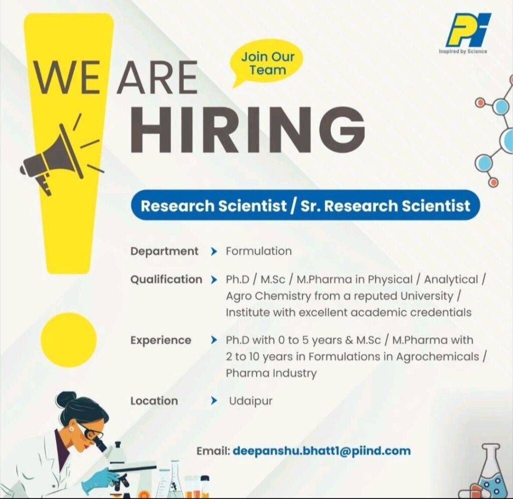 Pi India Limited hiring for Formulation Department 
