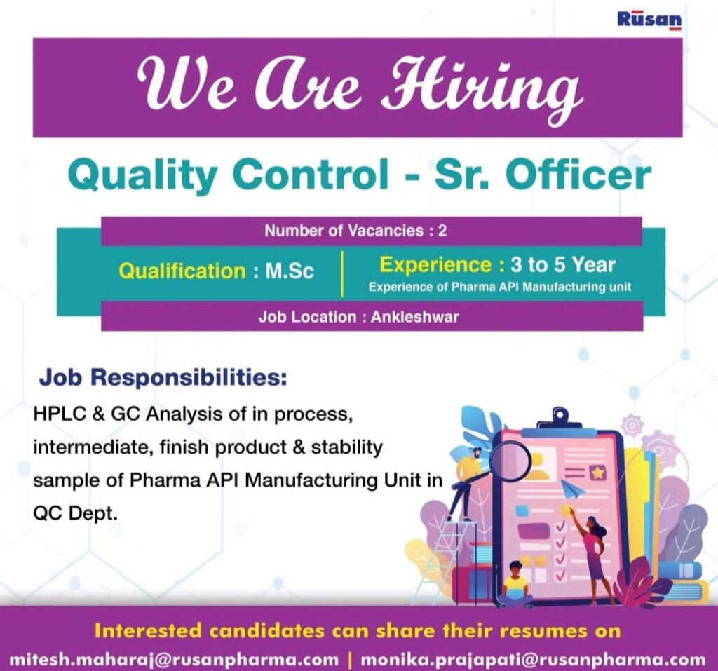 Rusan Pharma hiring for Quality Control Department 