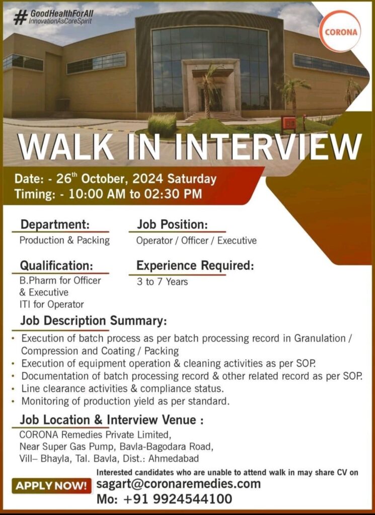 Corona Remedies Walk In Drive on 26th October, 2024 Saturday
