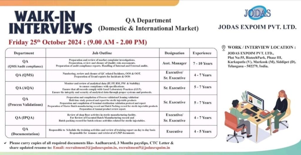 Jodas Expoim Pvt. Ltd. Walk In Drive on Friday 25th October 2024