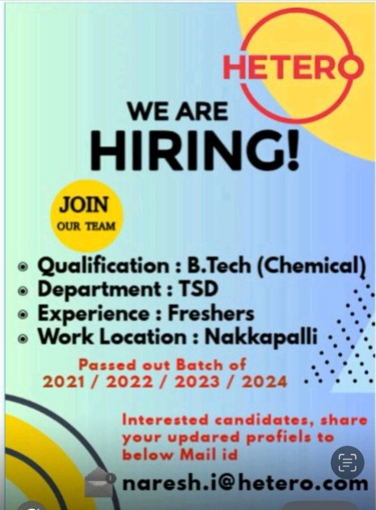 Hetero Labs hiring for TSD Department