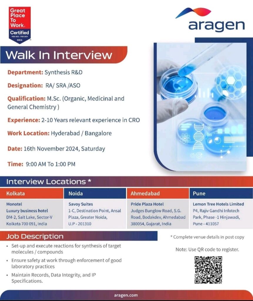 Aragen Life Sciences Walk In Drive on 16th November 2024, Saturday