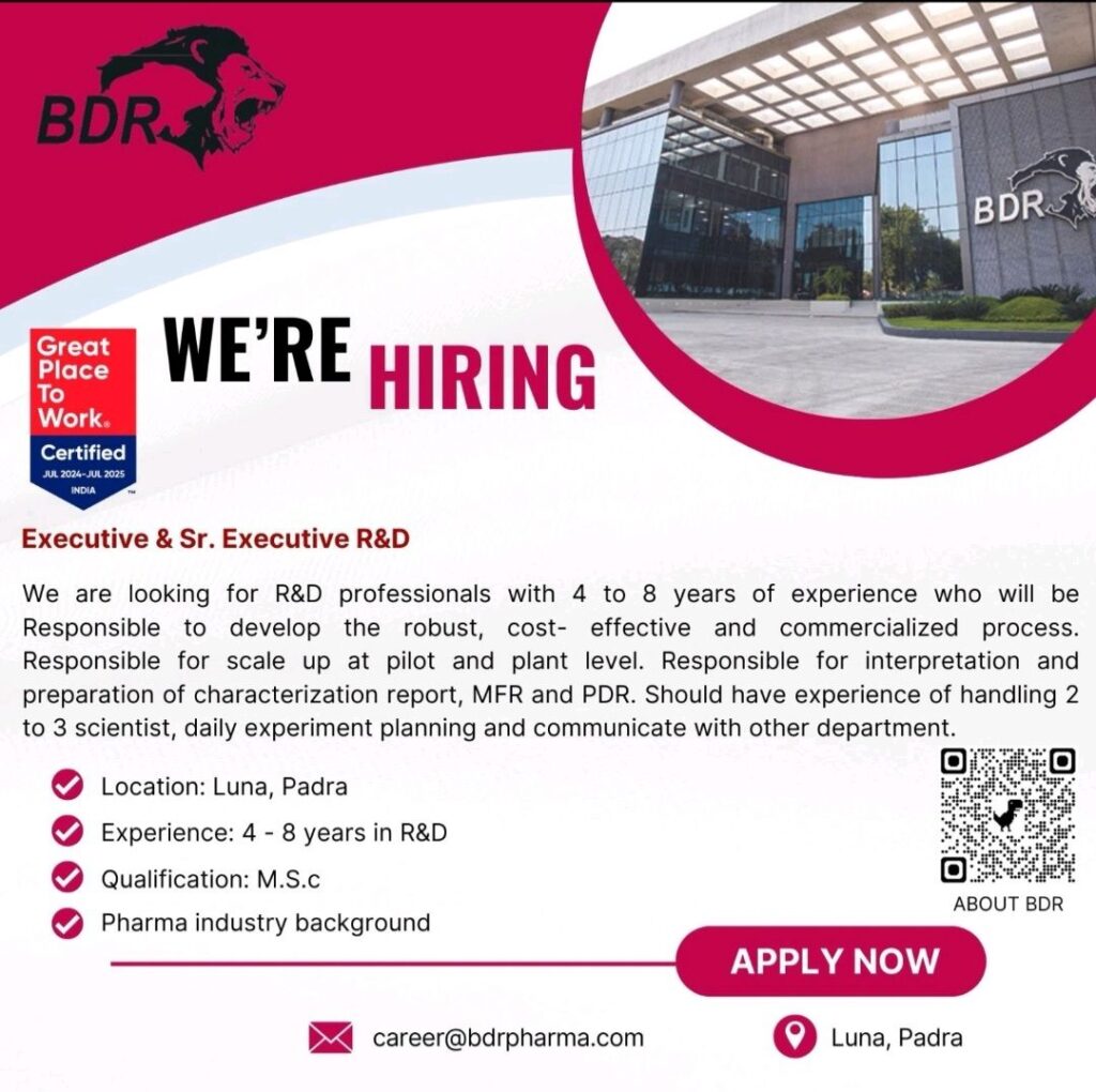 Join BDR Pharma: Executive & Sr. Executive R&D Opportunities in Luna, Padra