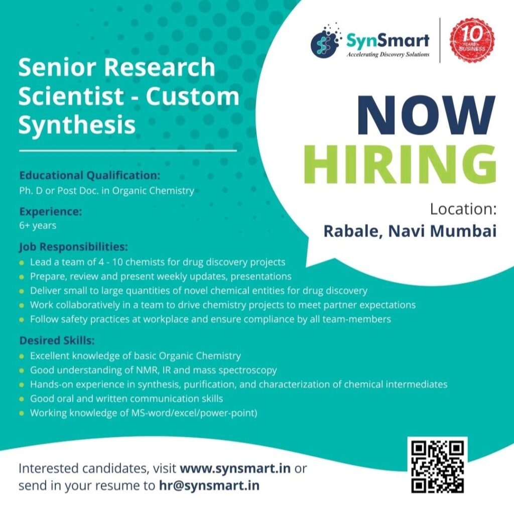 Syn Smart hiring Senior Research Scientist - Custom Synthesis