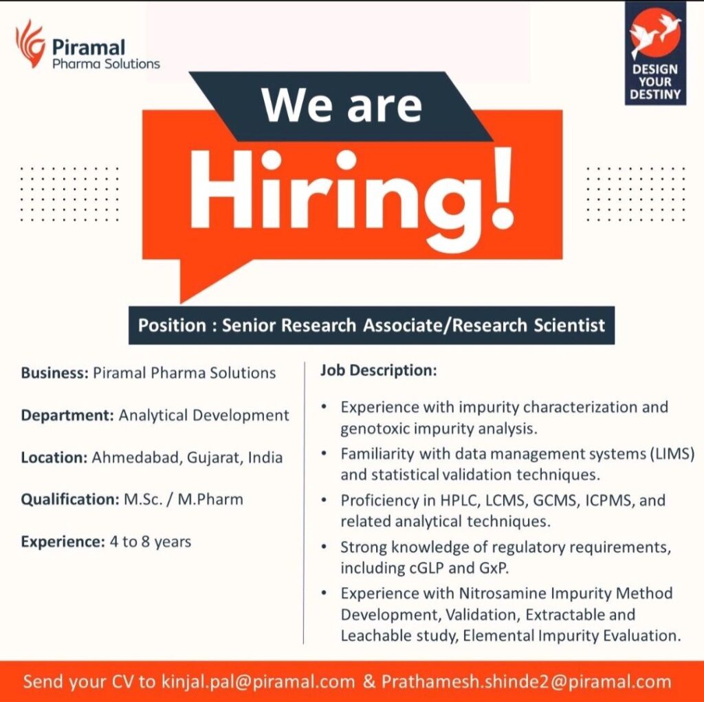 Piramal Pharma Solutions hiring for Analytical Development Department