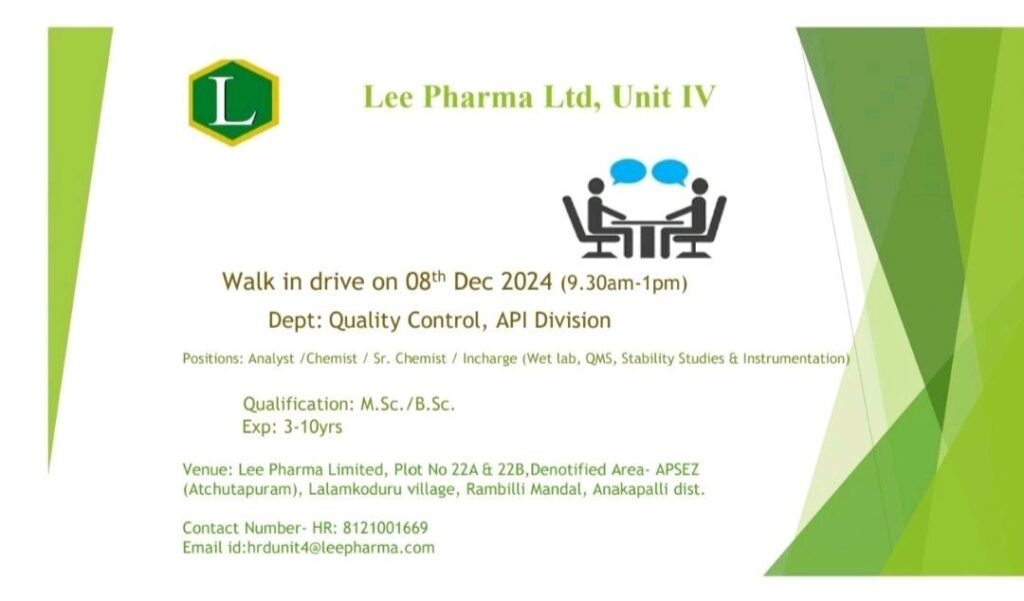 Lee Pharma Ltd Walk In Drive on 08th December 2024 