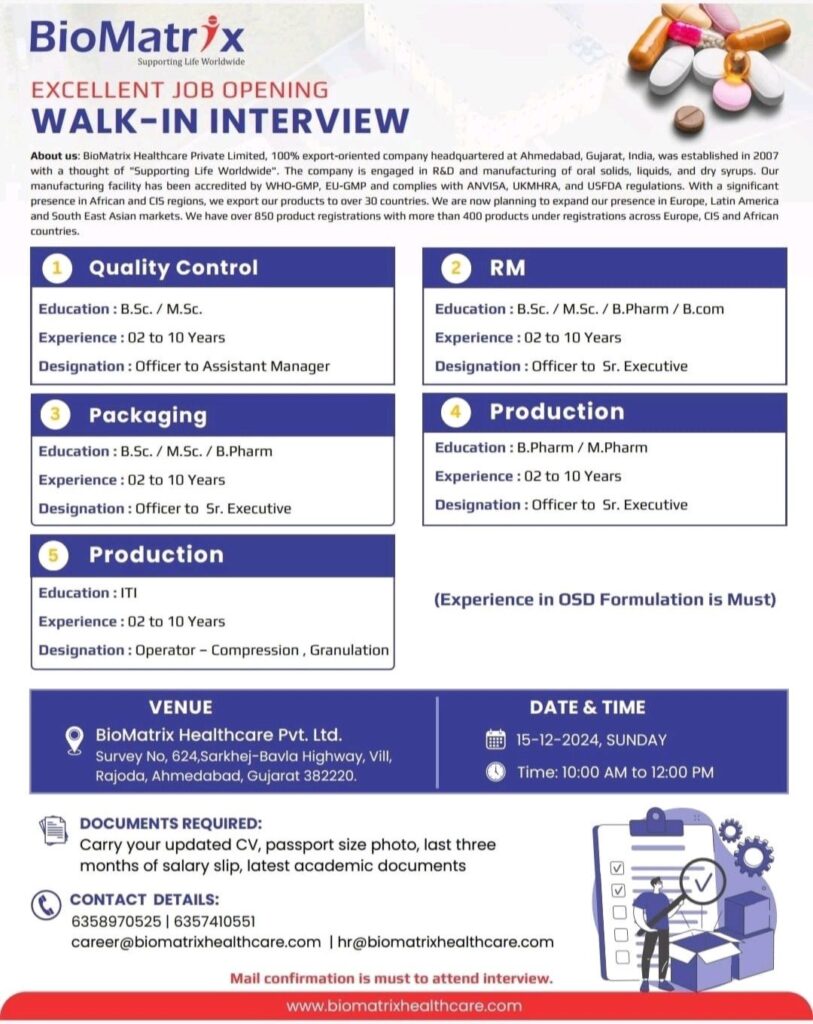 BioMatrix Healthcare Pvt. Ltd Walk In Drive on 15 December 2024, Sunday 
