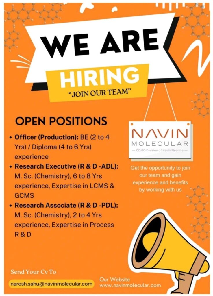 Navin Molecular hiring for Production, R & D - ADL & R & D - PDL Department 