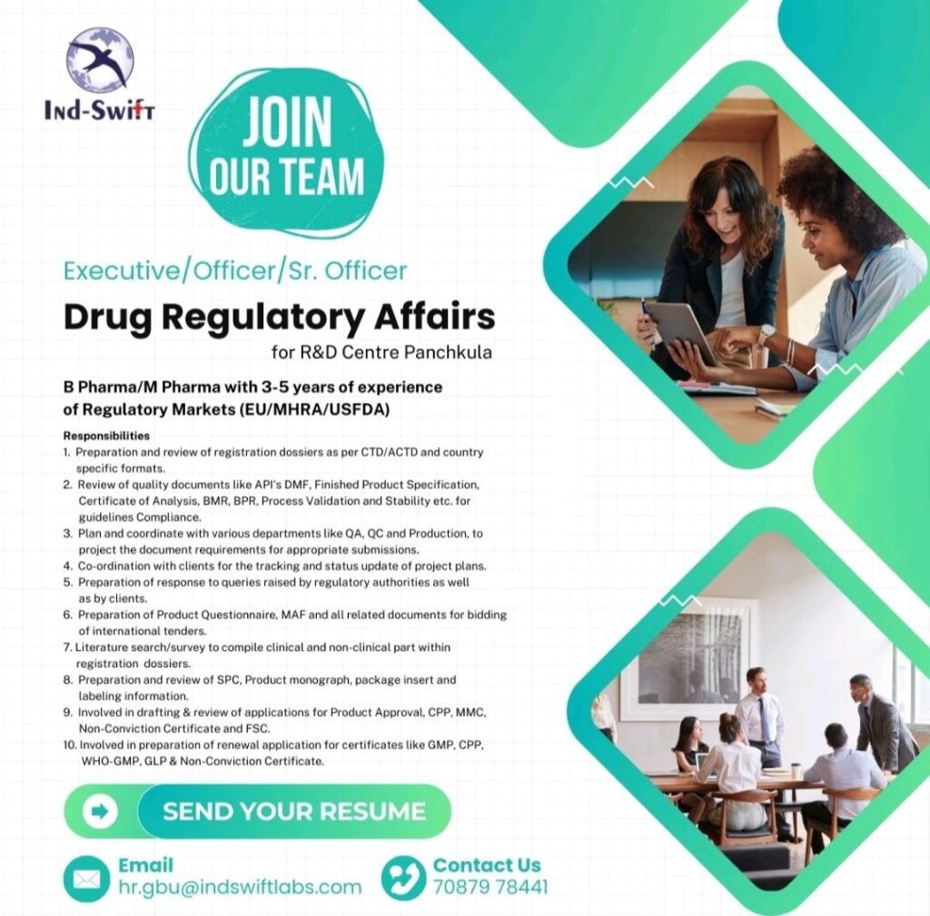 Ind-Swift Pharma hiring for Regulatory Affairs Department 