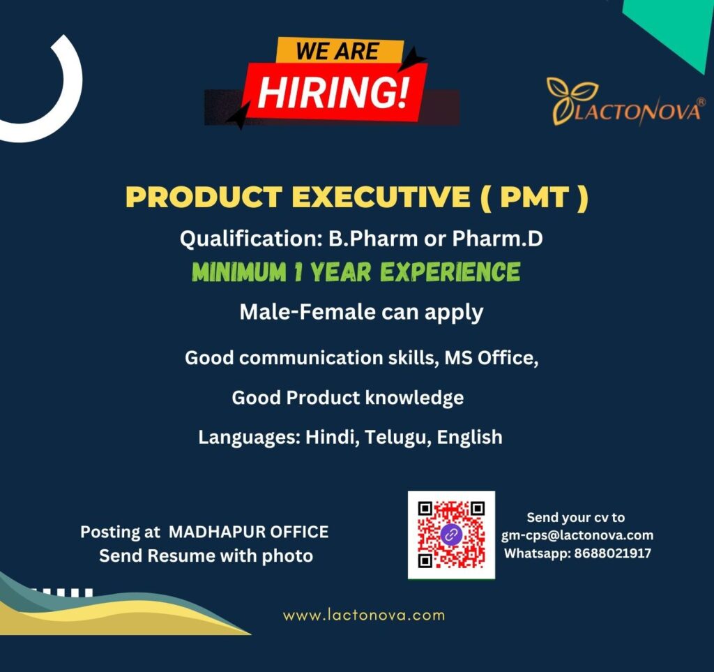 Hiring at Lactonova Nutripharm Pvt Ltd