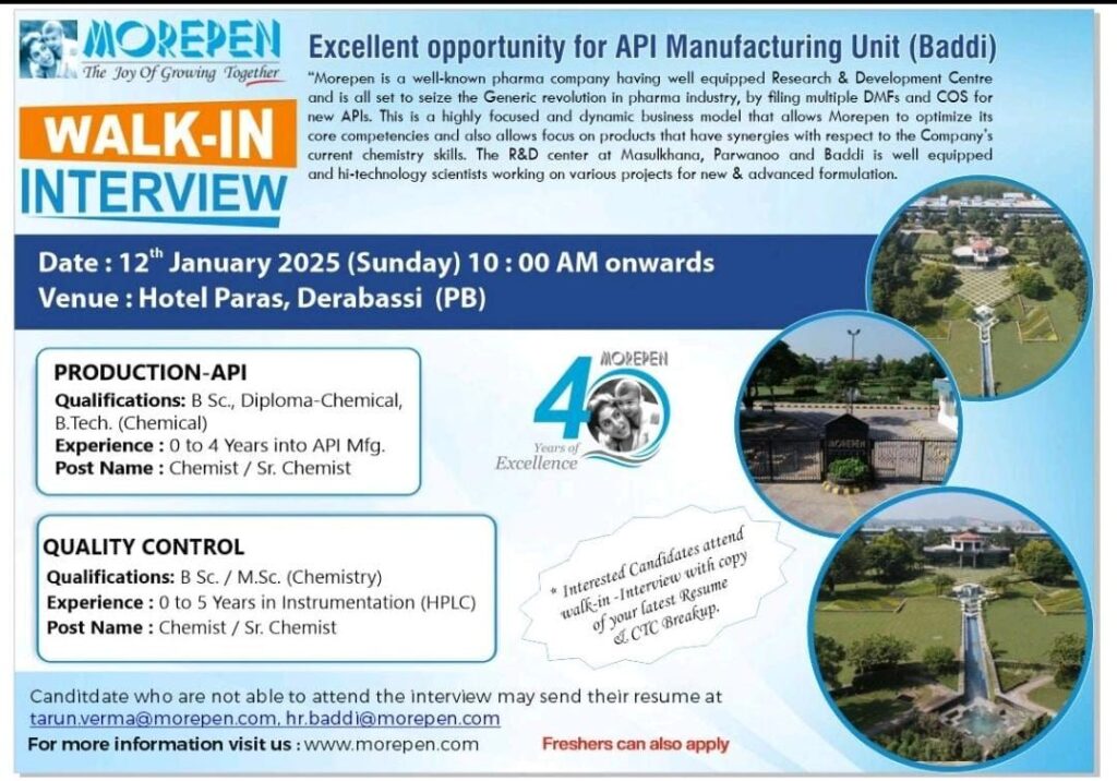 Morepen Walk-in Interview Alert