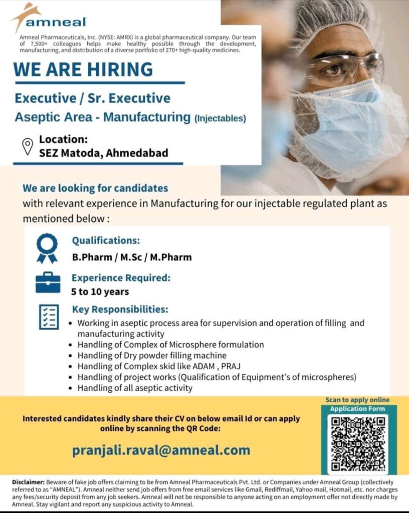 Amneal Pharma Hiring for Manufacturing Roles