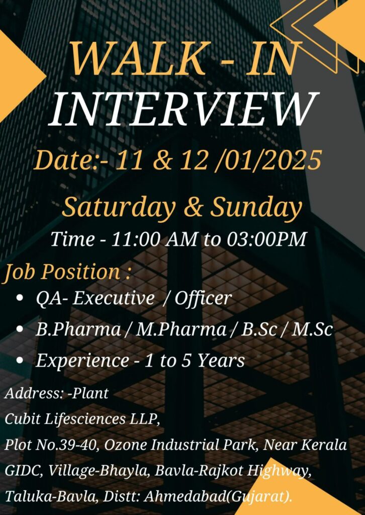 Join Cubit Lifesciences | QA Walk-In Interview Opportunity