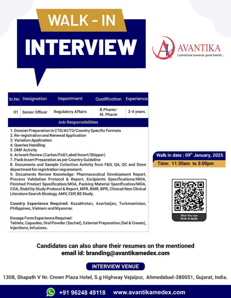 Avantika Medex Walk-In Interview: Exciting Opportunity in Regulatory Affairs